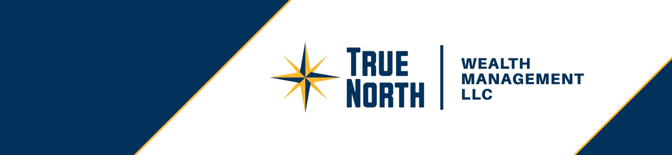 True North Wealth Management LLC logo featuring a blue and gold compass icon, with company name in bold blue text, on a white background with blue diagonal borders.