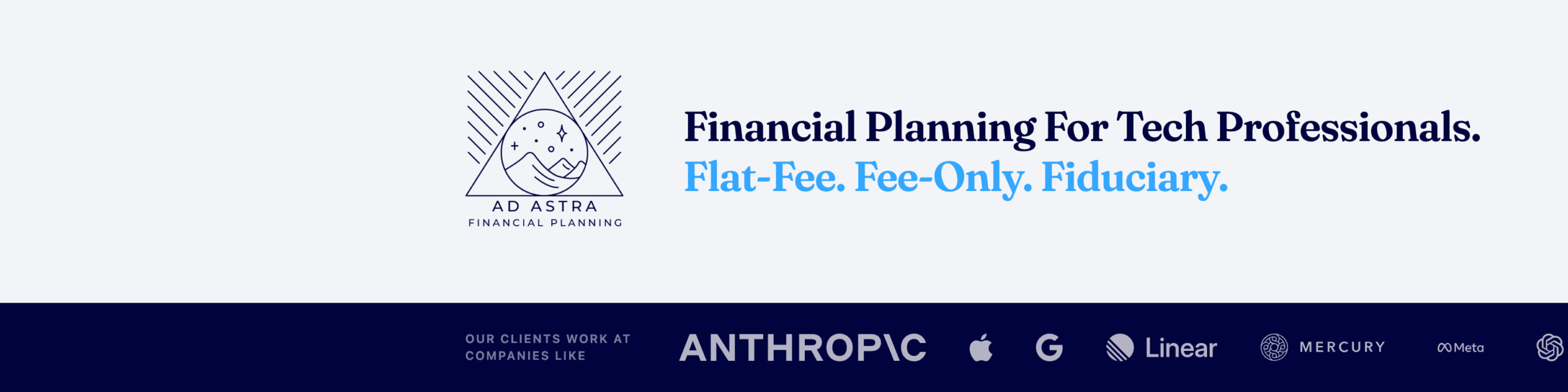 Banner for Ad Astra Financial Planning with a mountain and sun logo, tagline 