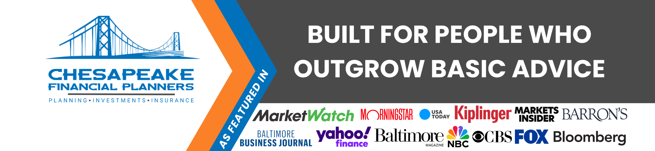 Banner for Chesapeake Financial Planners with a blue bridge logo and the tagline 