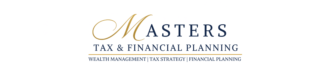 Logo for Masters Tax & Financial Planning. The text features “Masters” in large font, with “Tax & Financial Planning” and related services listed below in smaller capitals.