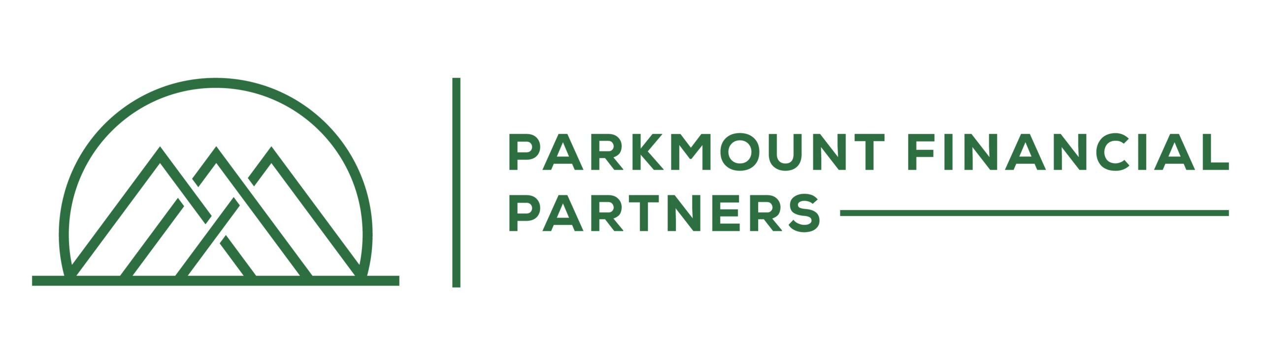 Green logo with three stylized mountain peaks inside a partial circle, followed by the text “Parkmount Financial Partners” in green capital letters, all on a white background.