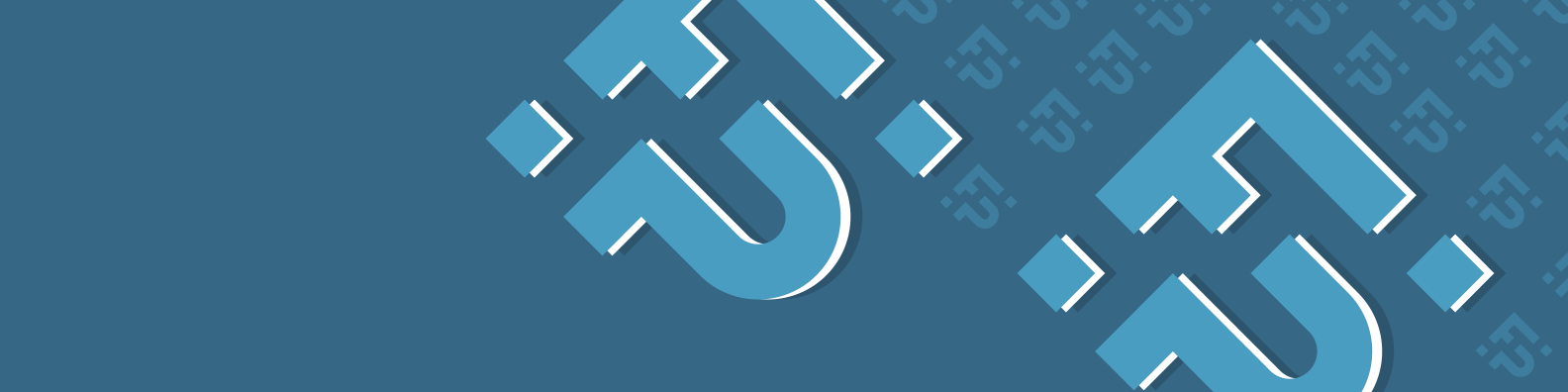 Blue background with large white and blue question marks and smaller faded question marks forming a diagonal pattern on the right side.