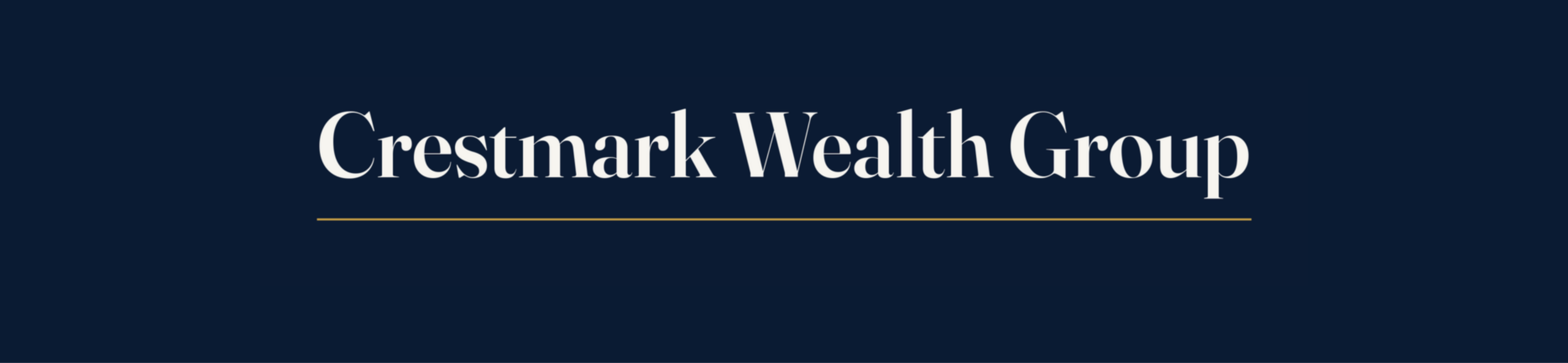 White text reading “Crestmark Wealth Group” is centered on a dark blue background, with a thin gold horizontal line beneath the text.