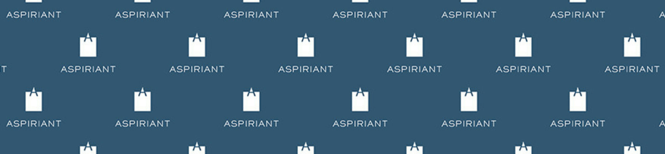 A repeating pattern of the white Aspiriant logo and company name on a dark blue background.